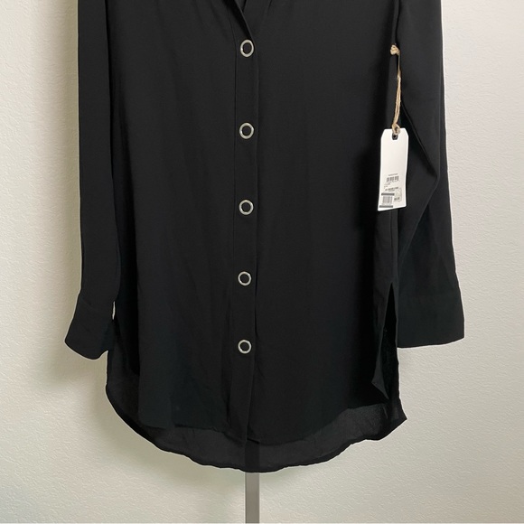 Nordstrom Leith Black Snap Front Long Sleeve Tunic Top Size Small NWT - Picture 8 of 12